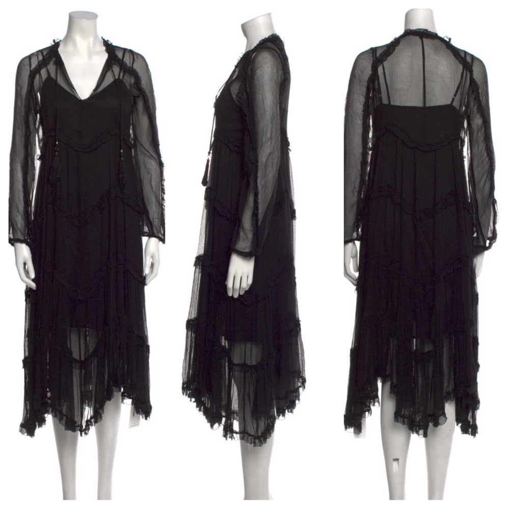 Love Sam Black Silk Caftan Style Midi Dress Sz Small